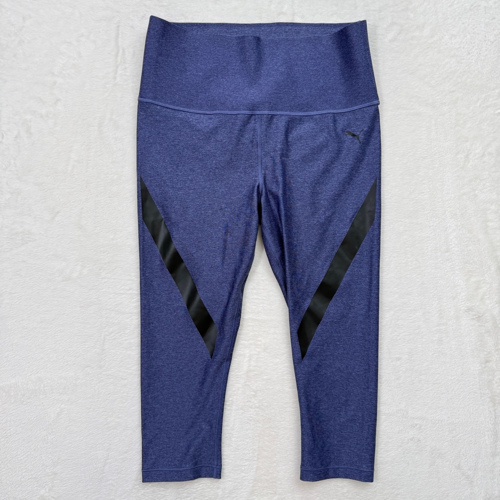 Puma Leggings Womens XL Blue Heathered Cropped High Rise Graphic Athletic Yoga